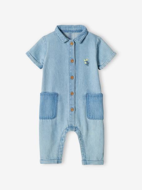 Short Sleeve Denim Jumpsuit for Babies bleached denim - vertbaudet enfant 