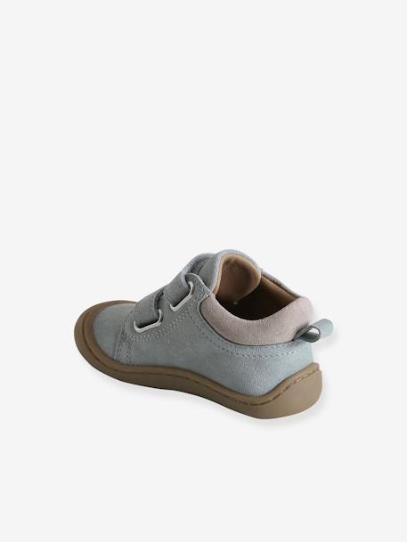 Boots in Soft Leather with Hook-and-Loop Straps, for Babies, Designed for Crawling sage green - vertbaudet enfant 
