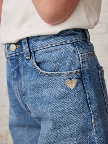 Jean fille large bas effiloché denim bleached+gris+stone - vertbaudet enfant 