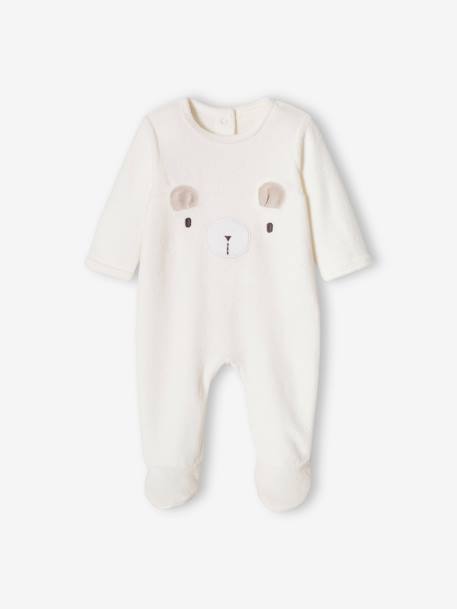 Bear Sleepsuit in Velour, for Babies ecru - vertbaudet enfant 
