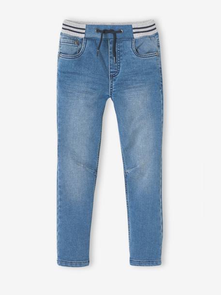 Jean garçon droit facile à enfiler denim effet molleton BRUT FONCE+denim black+denim bleached+denim gris+double stone+STONE MOYEN - vertbaudet enfant 