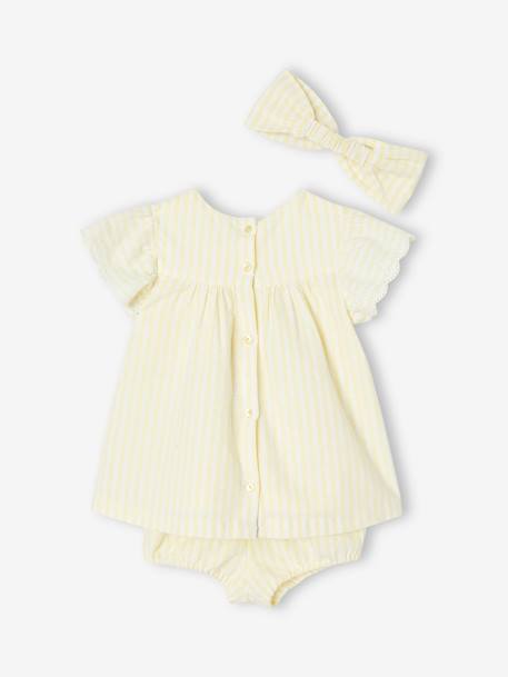 Ensemble 3 pièces Bébé : robe + bloomer + bandeau jaune pastel - vertbaudet enfant 