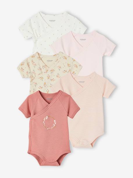 Pack of 5 Short Sleeve Bodysuits for Newborn Babies pale pink - vertbaudet enfant 