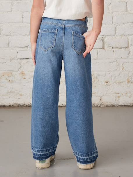 Jean fille large bas effiloché denim bleached+gris+stone - vertbaudet enfant 