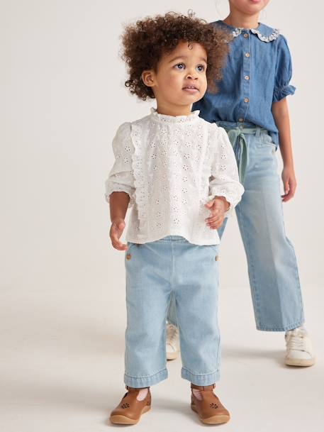Blouse bébé broderie anglaise à volants blanc+bleu ciel+rose bonbon - vertbaudet enfant 