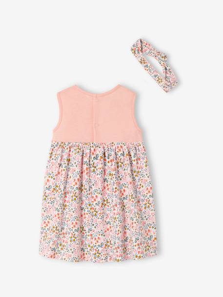 Robe bébé naissance et bandeau assorti beige+rose poudré+tilleul imprimé - vertbaudet enfant 