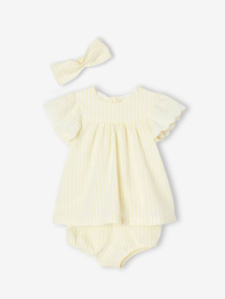 Ensemble 3 pièces Bébé : robe + bloomer + bandeau jaune pastel - vertbaudet enfant 
