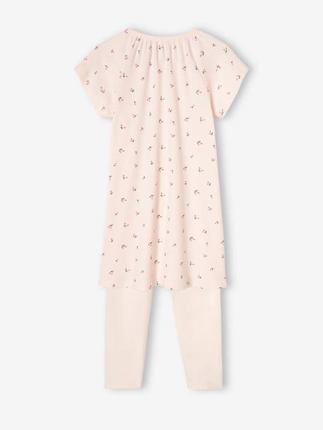 Chemise de nuit en maille côtelée 'cerises' + legging uni fille rose nude - vertbaudet enfant 