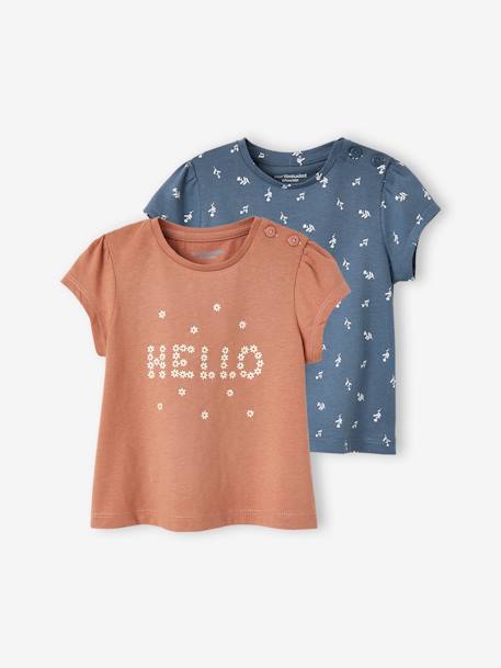 Pack of 2 Basic T-Shirts for Babies grey blue+old rose - vertbaudet enfant 