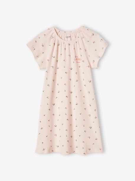 Chemise de nuit en maille côtelée 'cerises' + legging uni fille rose nude - vertbaudet enfant 
