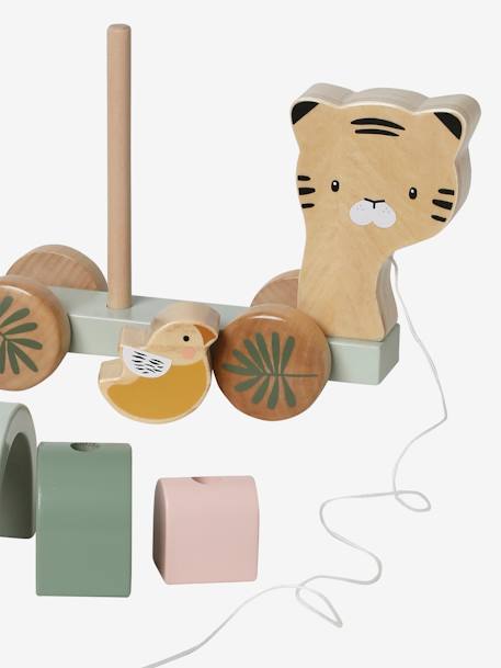 Stackable Pull-Along Tiger in FSC® 100% Wood green - vertbaudet enfant 