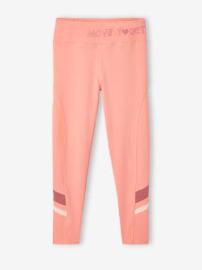 Girls-Sportswear-Sports Leggings in Techno Fabric & Striped on the Ankles for Girls
