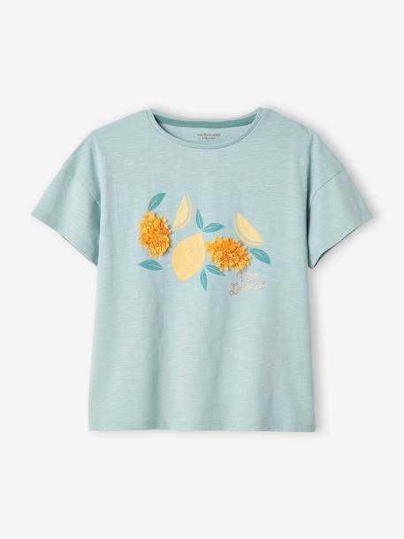 T-shirt fille animation relief et détails irisés fille abricot+bleu ciel+encre+rayé marine+vert amande - vertbaudet enfant 