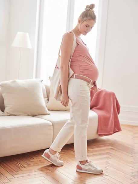 Maternity Trousers with Seamless Belly Wrap ecru - vertbaudet enfant 