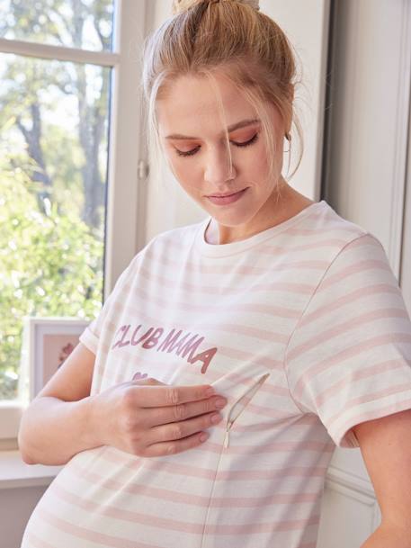Chemise de nuit T-shirt grossesse et allaitement en coton bio rose - vertbaudet enfant 