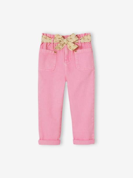 Pantacourt paperbag fille à ceinture fleurie bleu ciel+rose - vertbaudet enfant 