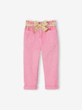 Girls-Paperbag Cropped Trousers with Floral Belt for Girls