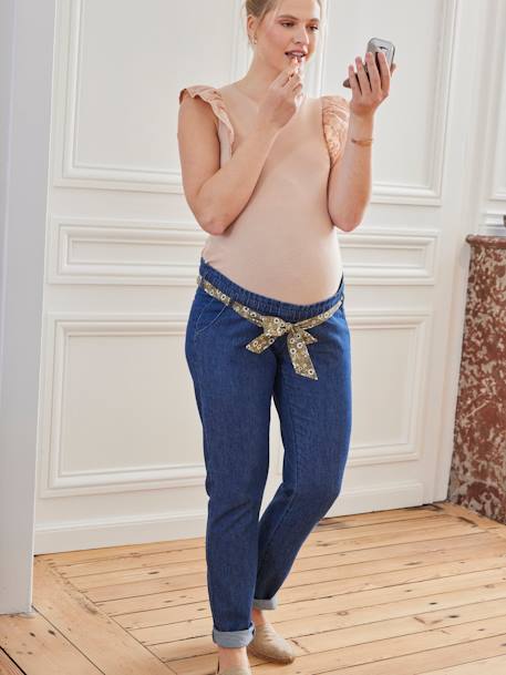 T-shirt bi-matière de grossesse beige poudré - vertbaudet enfant 