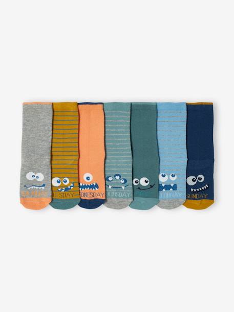 Pack of 7 Pairs of Weekday Monster Socks green - vertbaudet enfant 