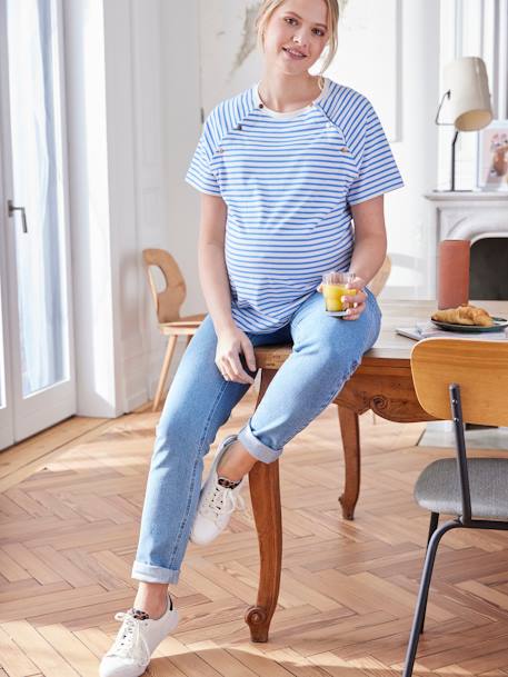 Sailor-Style T-Shirt, Maternity & Nursing caramel+ocean blue - vertbaudet enfant 