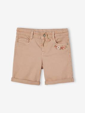 Girls-Embroidered Floral Bermuda Shorts for Girls
