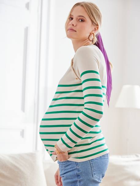 Marinière grossesse et allaitement encre rayé+ivoire rayé+vert - vertbaudet enfant 