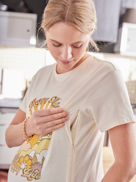 T-shirt motif Happy Mind grossesse et allaitement écru - vertbaudet enfant 