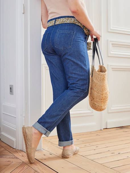 Paperbag Jeans with Belt for Maternity BLUE DARK SOLID - vertbaudet enfant 