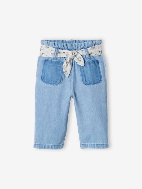 Wide Leg Jeans, Fabric Belt, for Babies bleached denim - vertbaudet enfant 