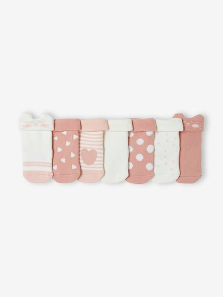 Pack of 7 Pairs of 'Cat' Socks for Baby Girls rose - vertbaudet enfant 