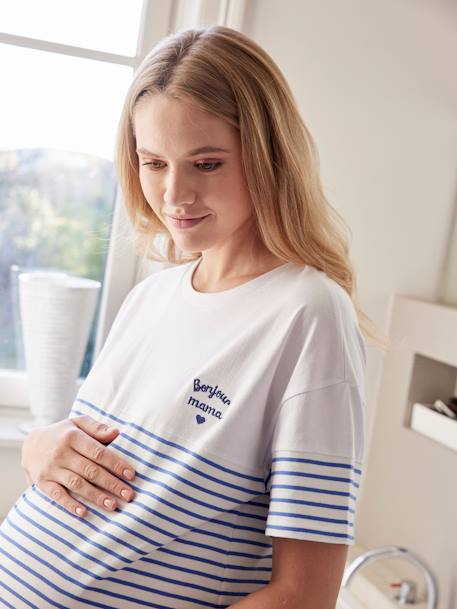 Chemise de nuit marinière de grossesse écru - vertbaudet enfant 