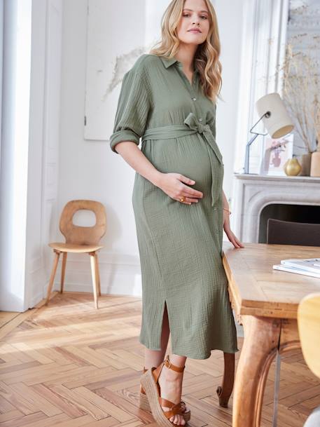 Long Shirt Dress in Cotton Gauze, Maternity & Nursing Special - olive,  Maternity