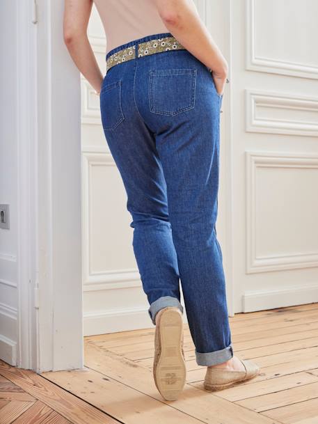 Paperbag Jeans with Belt for Maternity BLUE DARK SOLID+BLUE MEDIUM SOLID - vertbaudet enfant 