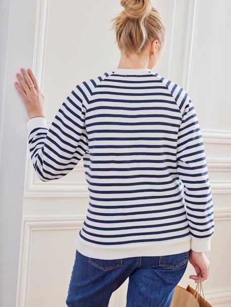 Striped Fleece Sweatshirt, Maternity & Nursing Special striped navy blue - vertbaudet enfant 