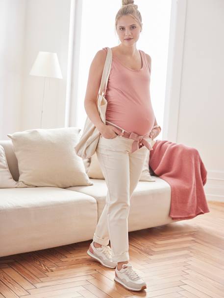 Maternity Trousers with Seamless Belly Wrap ecru - vertbaudet enfant 