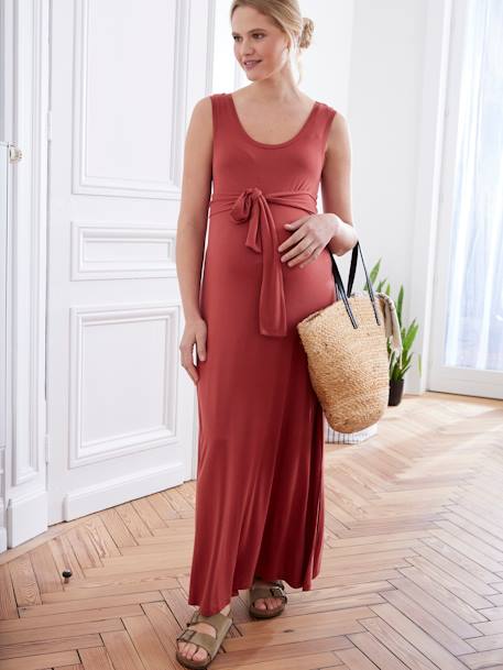 Long Sleeveless Jersey Knit Dress for Maternity terracotta - vertbaudet enfant 