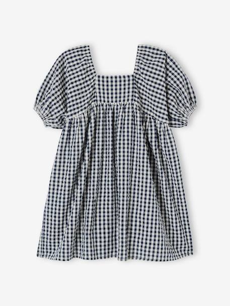 Gingham Dress, Bishop Sleeves, for Girls chequered navy blue - vertbaudet enfant 