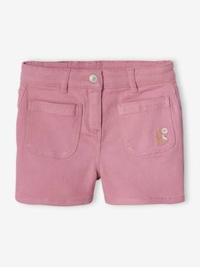 Girls-Shorts-Shorts Embroidered with Iridescent Flowers, for Girls