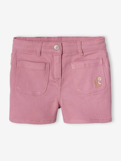 Shorts Embroidered with Iridescent Flowers, for Girls lichen+mauve - vertbaudet enfant 