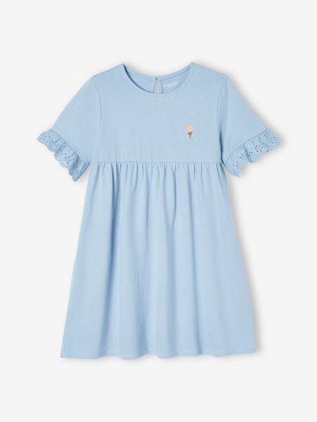 Short Sleeve Dress in Broderie Anglaise, for Girls grey blue+peach - vertbaudet enfant 