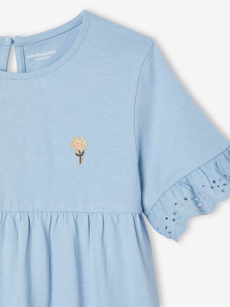 Short Sleeve Dress in Broderie Anglaise, for Girls grey blue+peach - vertbaudet enfant 