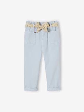 -Paperbag Cropped Trousers with Floral Belt for Girls