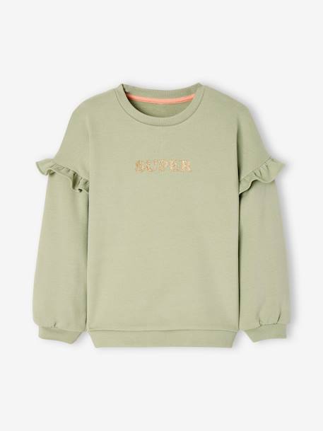 Ruffled Sweatshirt for Girls peach+sage green - vertbaudet enfant 