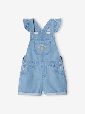 Girls-Dungarees & Playsuits-Denim Dungarees, Thin Ruffled Straps, for Girls