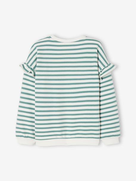 Sailor-type Sweatshirt with Ruffles on the Sleeves, for Girls old rose+striped green+striped pink - vertbaudet enfant 
