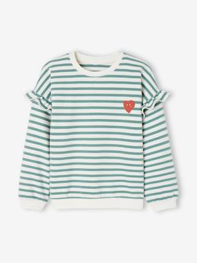 Girls-Cardigans, Jumpers & Sweatshirts-Sailor-type Sweatshirt with Ruffles on the Sleeves, for Girls