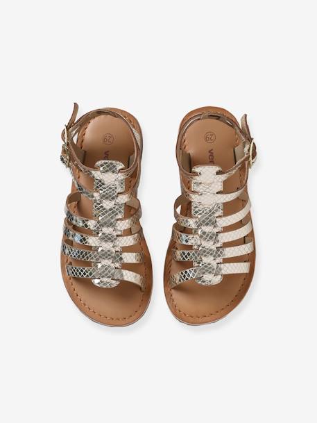 High-Top Spartan Style Leather Sandals for Girls gold - vertbaudet enfant 
