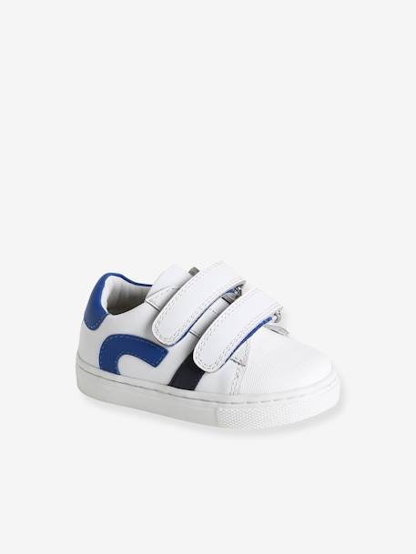 Hook-and-Loop Fastening Leather Trainers for Babies blue+white - vertbaudet enfant 