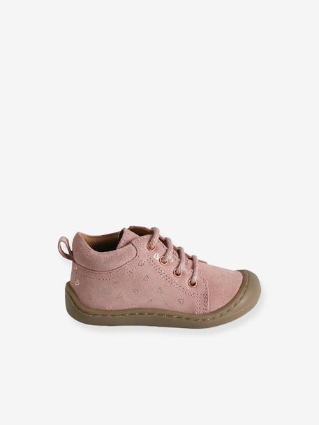 Boots in Smooth Leather with Laces, for Babies, Designed for Crawling rose - vertbaudet enfant 