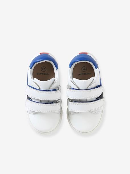 Baskets cuir scratchées bébé blanc+bleu - vertbaudet enfant 
